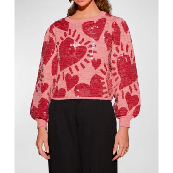 Luna Ivy womens Large Pink heart print sweater NEW - Picture 1 of 8